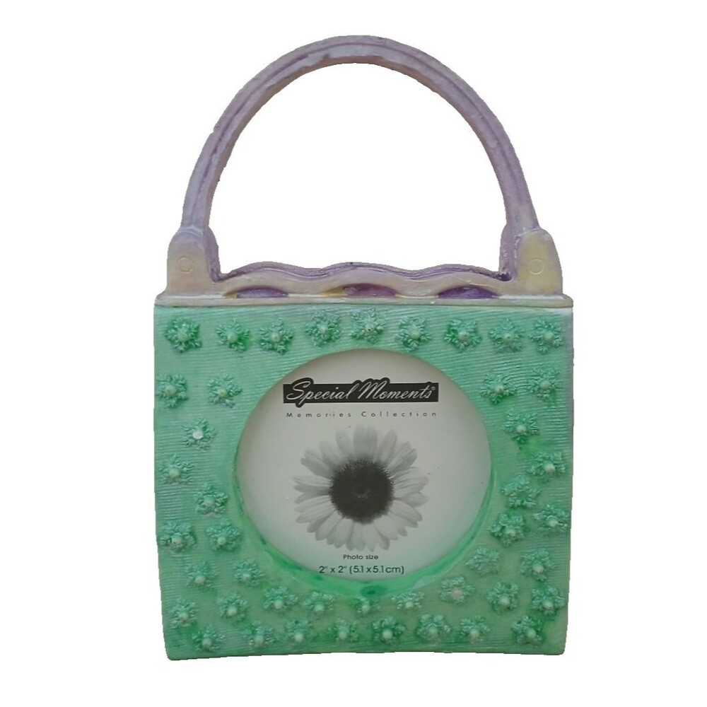 Purse Shaped Mini Picture Frame Resin Textured Fits a 2x2 Picture Cute Gift Idea